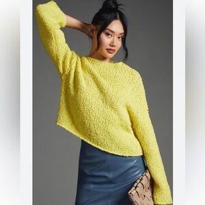 NWT Anthropologie yellow loose knit oversized sweater mock neck XS